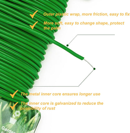 32FT Soft Plant Ties,Green Twist Garden Ties,Flexible Twist Ties for Climbing Plants House and Garden Plants Office Home Organizing(Diameter 2.5mm)