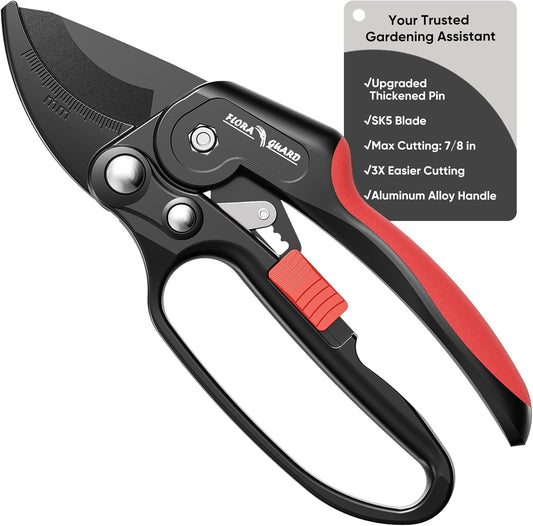 Ratchet Pruning Shears with SK5 Steel Blade, 3-Step Ratchet