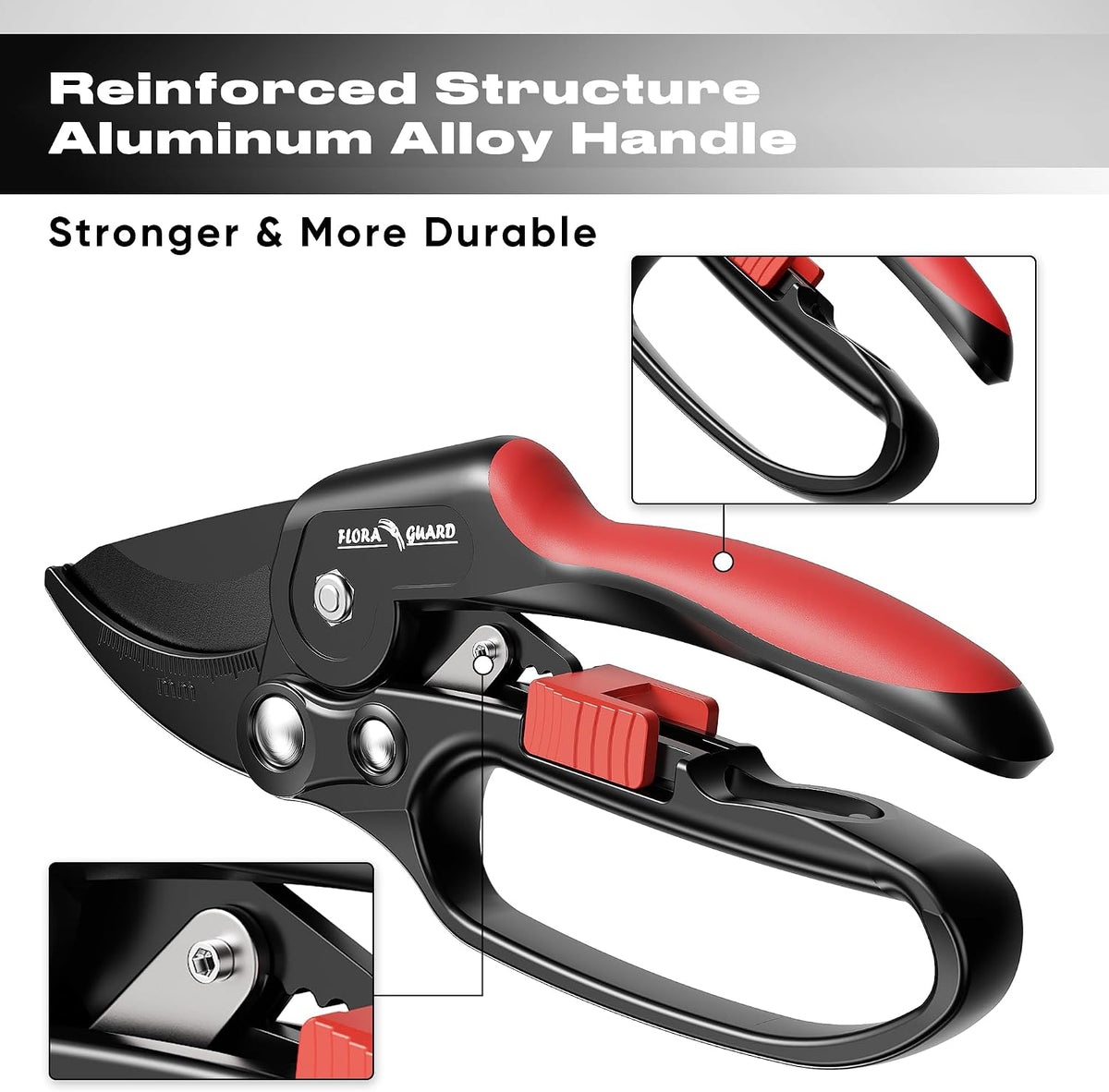 Ratchet Pruning Shears with SK5 Steel Blade, 3-Step Ratchet