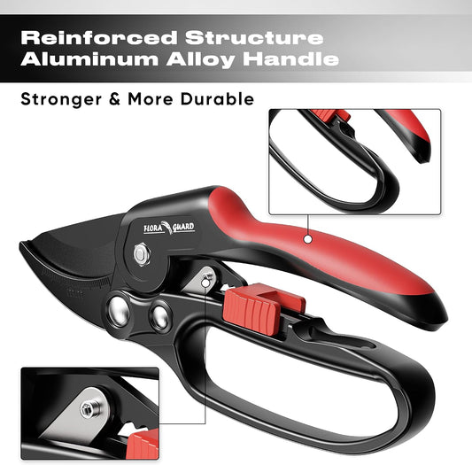 Ratchet Pruning Shears with SK5 Steel Blade, 3-Step Ratchet