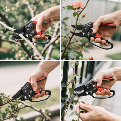 Ratchet Pruning Shears with SK5 Steel Blade, 3-Step Ratchet