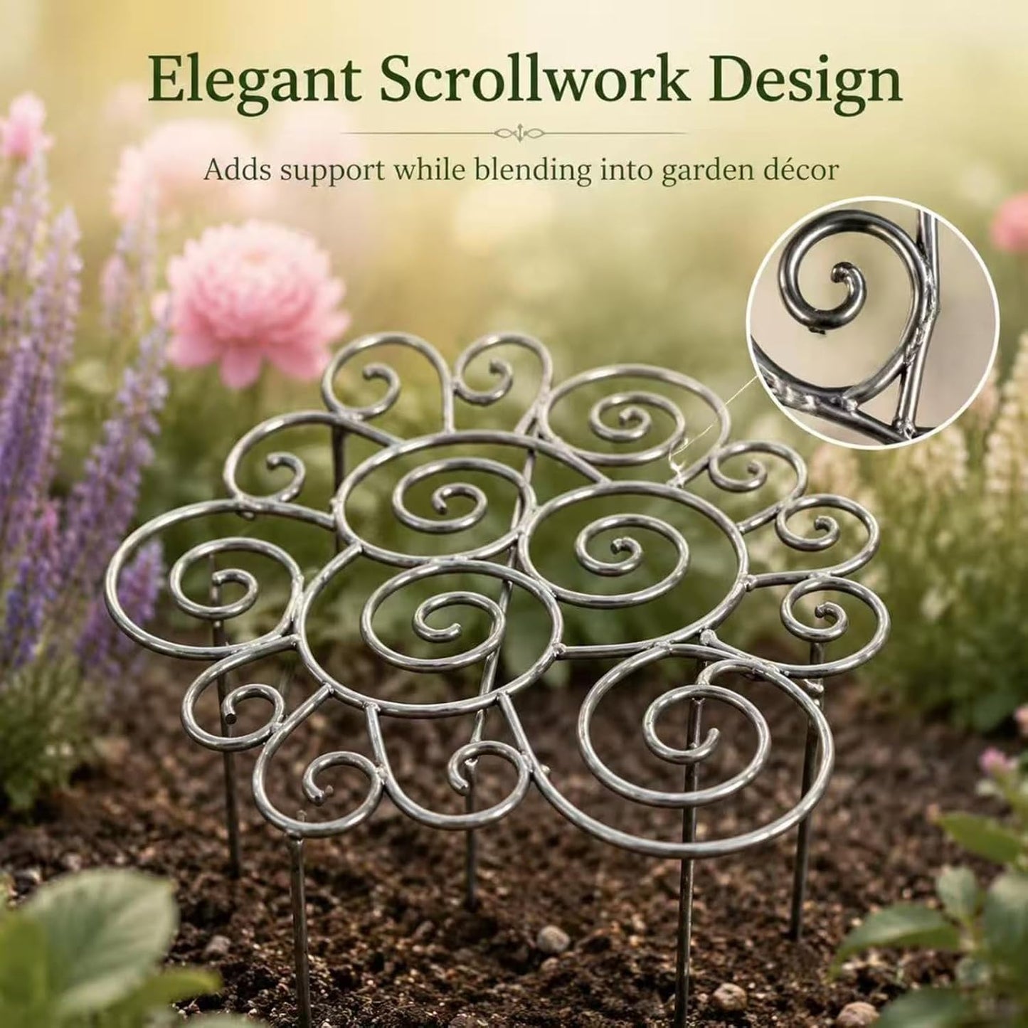 2026 New Metal Plant Support Ring for Peony & Flowers – Heavy Duty Rustproof Garden Stake, Stackable Grow Through Rings, Indoor Outdoor Flower Hoop, Upright Growth (L 17.32 * 17.32in,1pcs)