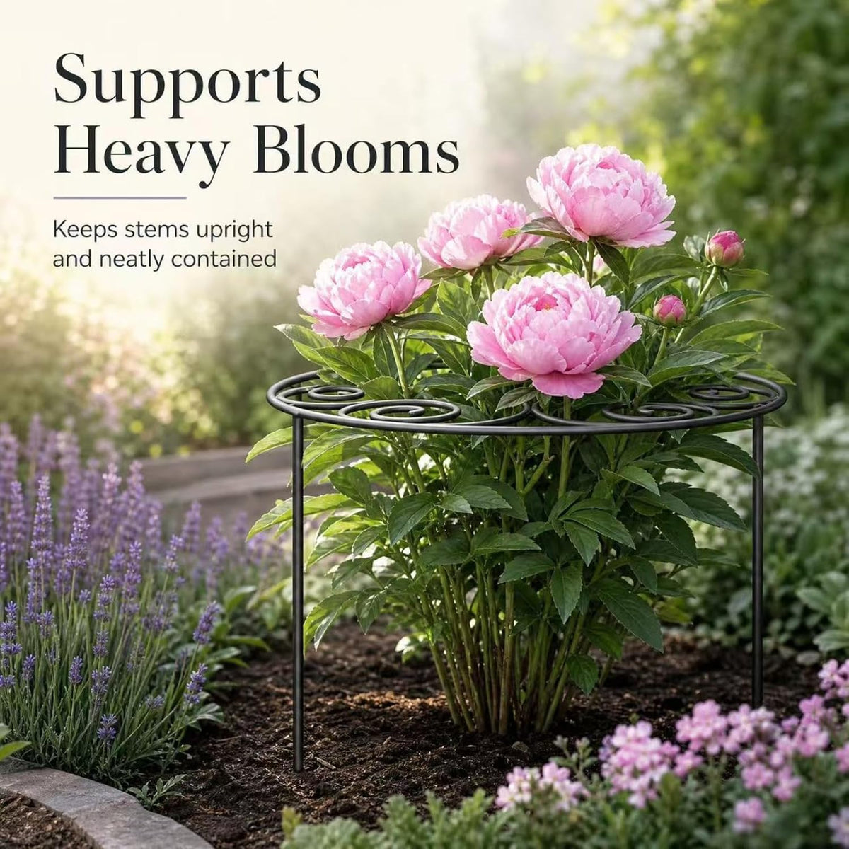 2026 New Metal Plant Support Ring for Peony & Flowers – Heavy Duty Rustproof Garden Stake, Stackable Grow Through Rings, Indoor Outdoor Flower Hoop, Upright Growth (L 17.32 * 17.32in,1pcs)