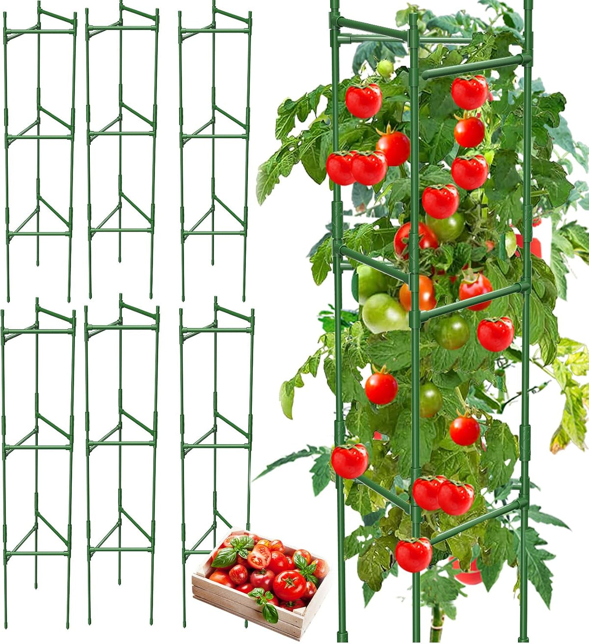 3 Pack Tomato Cage,Tomato Cage for Raised Garden Bed, 48'' Tall Tomato Trellis Triangle or Square Cages for Garden,Pots, Plant Cages & Supports（Green, Extra Bold ）