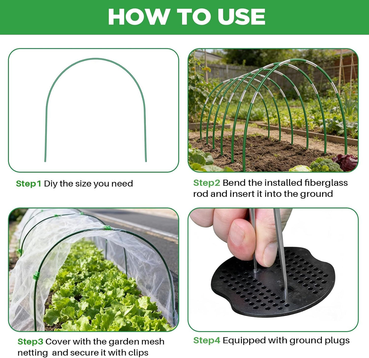Garden Netting Kit for Raised Beds, Fiberglass Garden Hoops with 10x33FT Ultra Fine Mesh Netting and 24 Clips, Insect Netting for Garden Row Cover Vegetable Flowers Protection Barrier Plant Covers Net