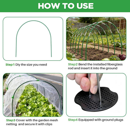 Garden Netting Kit for Raised Beds, Fiberglass Garden Hoops with 10x33FT Ultra Fine Mesh Netting and 24 Clips, Insect Netting for Garden Row Cover Vegetable Flowers Protection Barrier Plant Covers Net