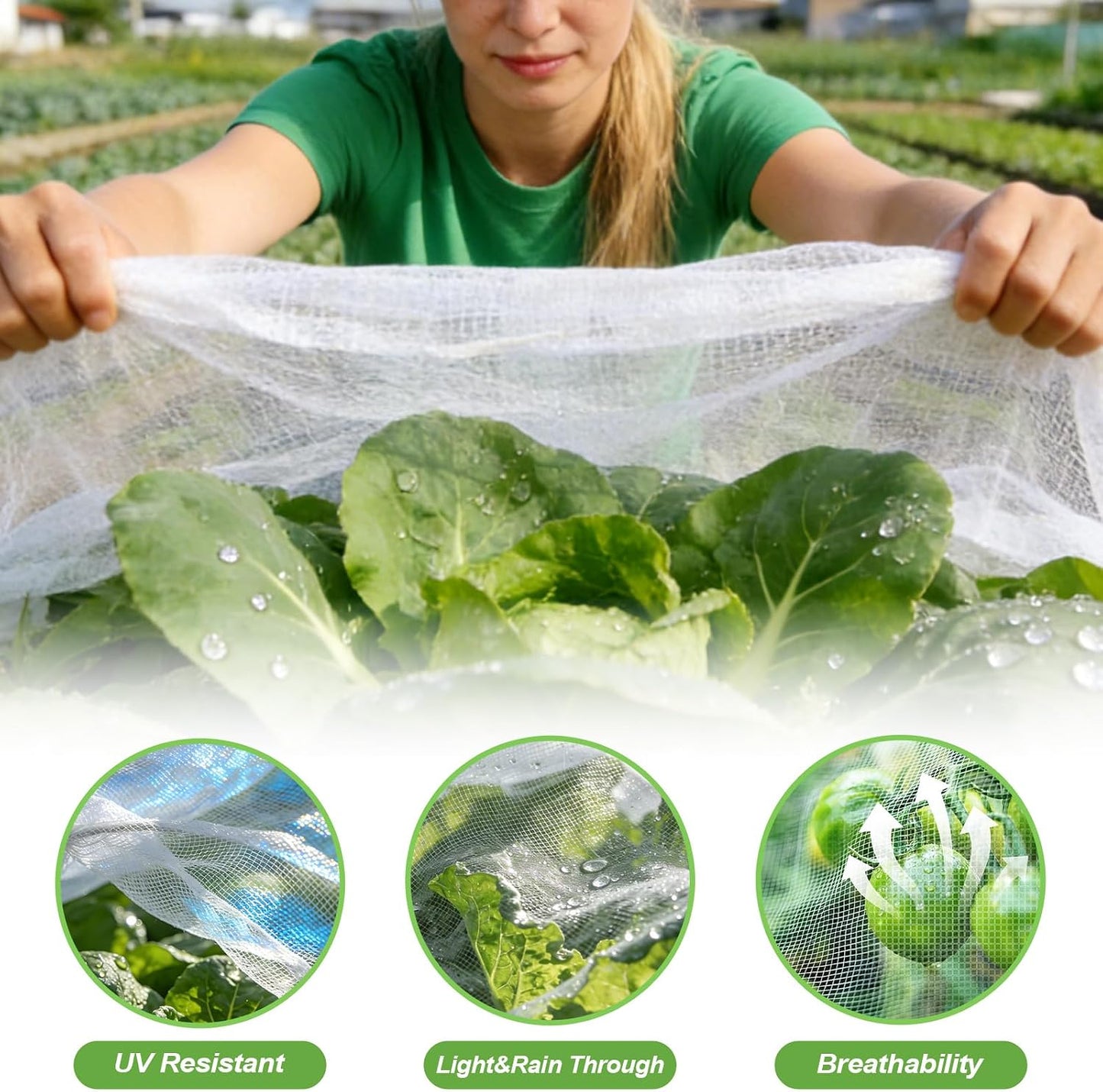 Garden Netting Kit for Raised Beds, Fiberglass Garden Hoops with 10x33FT Ultra Fine Mesh Netting and 24 Clips, Insect Netting for Garden Row Cover Vegetable Flowers Protection Barrier Plant Covers Net