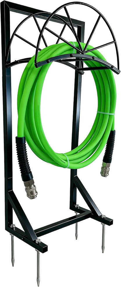Hose Holder for Garden, Heavy Duty 150FT Freestanding Hose Rack Outdoor with 4 Steel Anchors, No Drill Rust-Proof Water Hose Organizer for Yard, Lawn, Patio, 40 Inch Standing Hose Reel
