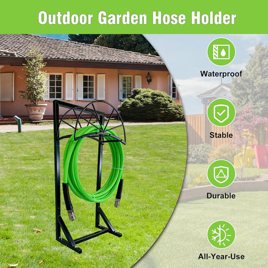 Hose Holder for Garden, Heavy Duty 150FT Freestanding Hose Rack Outdoor with 4 Steel Anchors, No Drill Rust-Proof Water Hose Organizer for Yard, Lawn, Patio, 40 Inch Standing Hose Reel