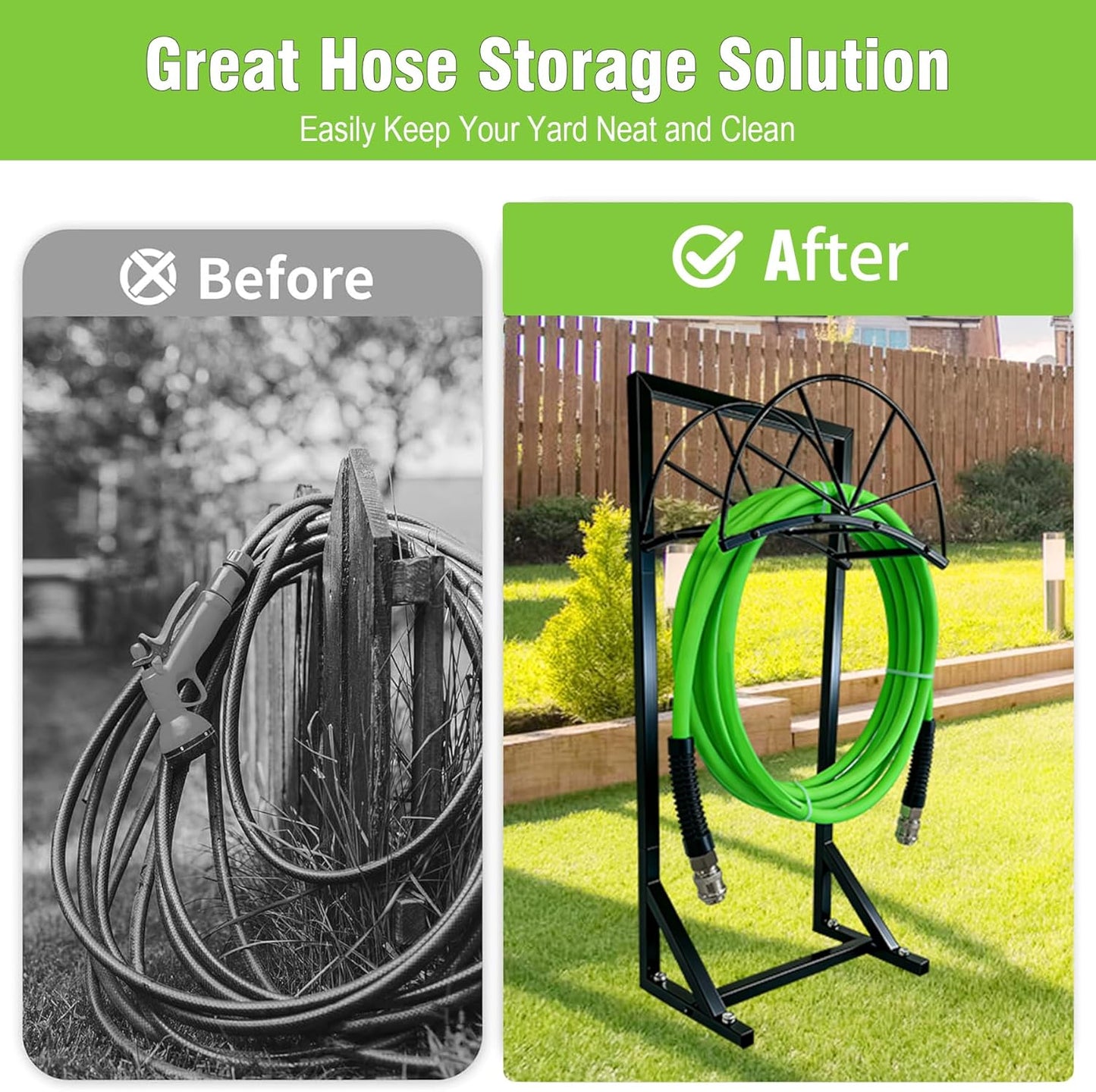 Hose Holder for Garden, Heavy Duty 150FT Freestanding Hose Rack Outdoor with 4 Steel Anchors, No Drill Rust-Proof Water Hose Organizer for Yard, Lawn, Patio, 40 Inch Standing Hose Reel