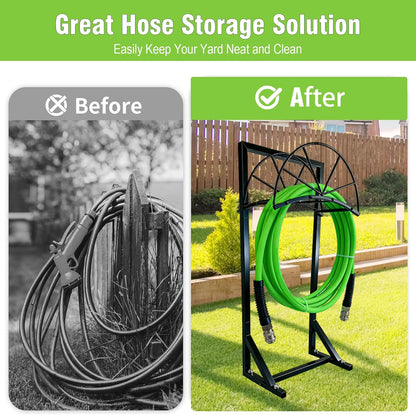 Hose Holder for Garden, Heavy Duty 150FT Freestanding Hose Rack Outdoor with 4 Steel Anchors, No Drill Rust-Proof Water Hose Organizer for Yard, Lawn, Patio, 40 Inch Standing Hose Reel