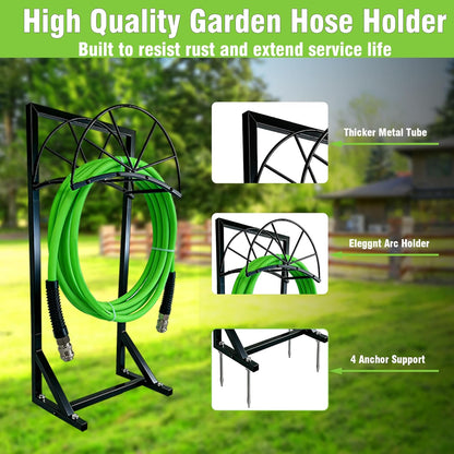 Hose Holder for Garden, Heavy Duty 150FT Freestanding Hose Rack Outdoor with 4 Steel Anchors, No Drill Rust-Proof Water Hose Organizer for Yard, Lawn, Patio, 40 Inch Standing Hose Reel