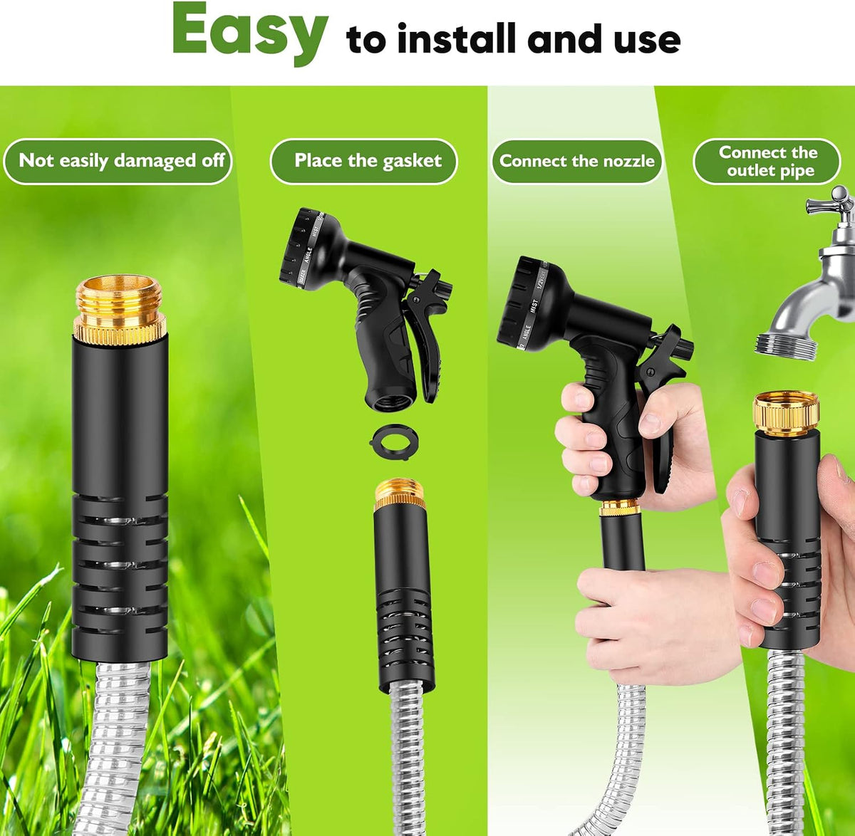 Rcfunkid 75FT No-Kink Metal Hose With 10 Function Nozzle Tough