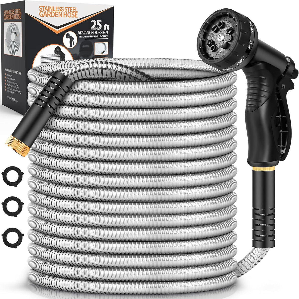 Rcfunkid 75FT No-Kink Metal Hose With 10 Function Nozzle Tough