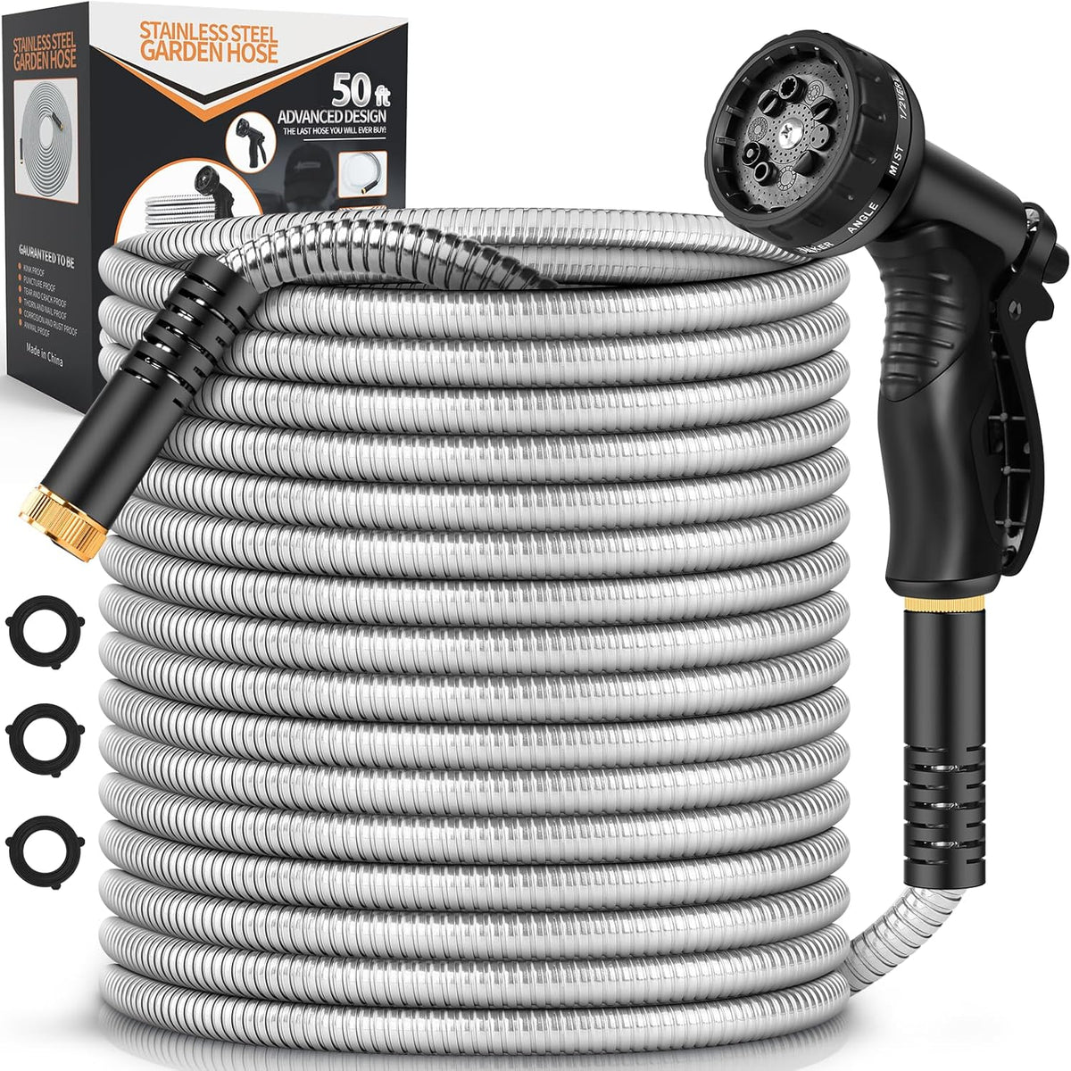 Rcfunkid 75FT No-Kink Metal Hose With 10 Function Nozzle Tough