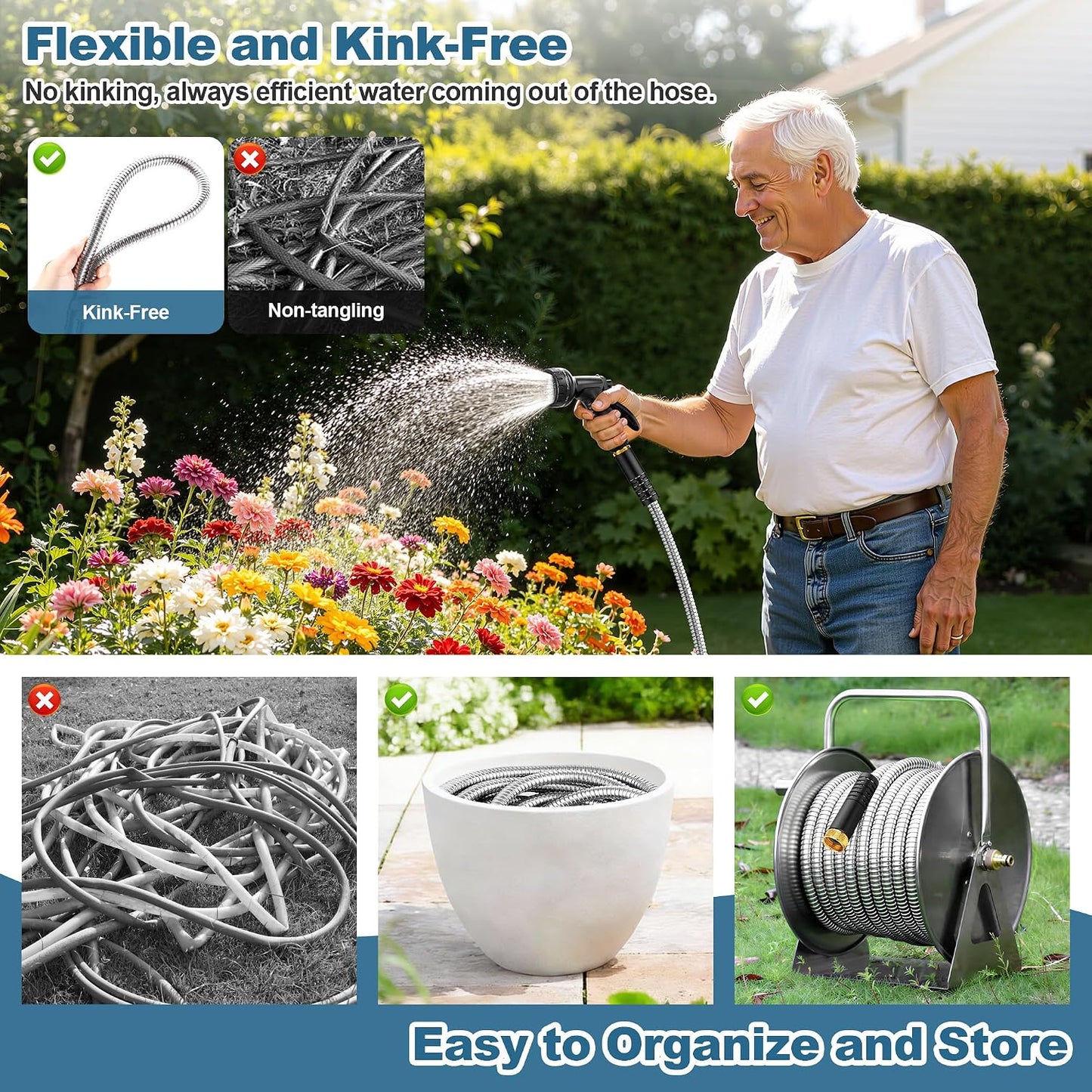Rcfunkid 75FT No-Kink Metal Hose With 10 Function Nozzle Tough