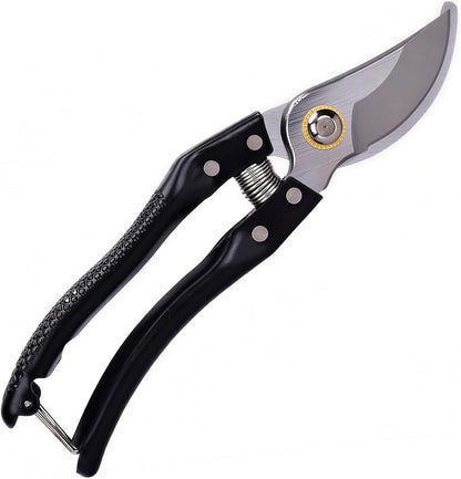 Garden Pruning Shears, Heavy Duty Stainless Steel Gardening Scissors for Plants, Sharp Handhled Trimmers, Bypass Blade Pruner for Branch, Hedge, Shrub, Flowers or Bonsai, Gardening Tool (Black)