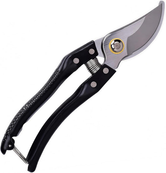 Garden Pruning Shears, Heavy Duty Stainless Steel Gardening Scissors for Plants, Sharp Handhled Trimmers, Bypass Blade Pruner for Branch, Hedge, Shrub, Flowers or Bonsai, Gardening Tool (Black)