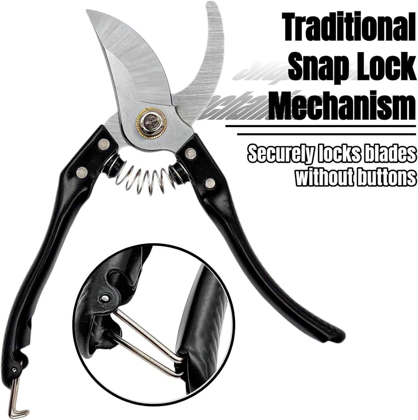 Garden Pruning Shears, Heavy Duty Stainless Steel Gardening Scissors for Plants, Sharp Handhled Trimmers, Bypass Blade Pruner for Branch, Hedge, Shrub, Flowers or Bonsai, Gardening Tool (Black)