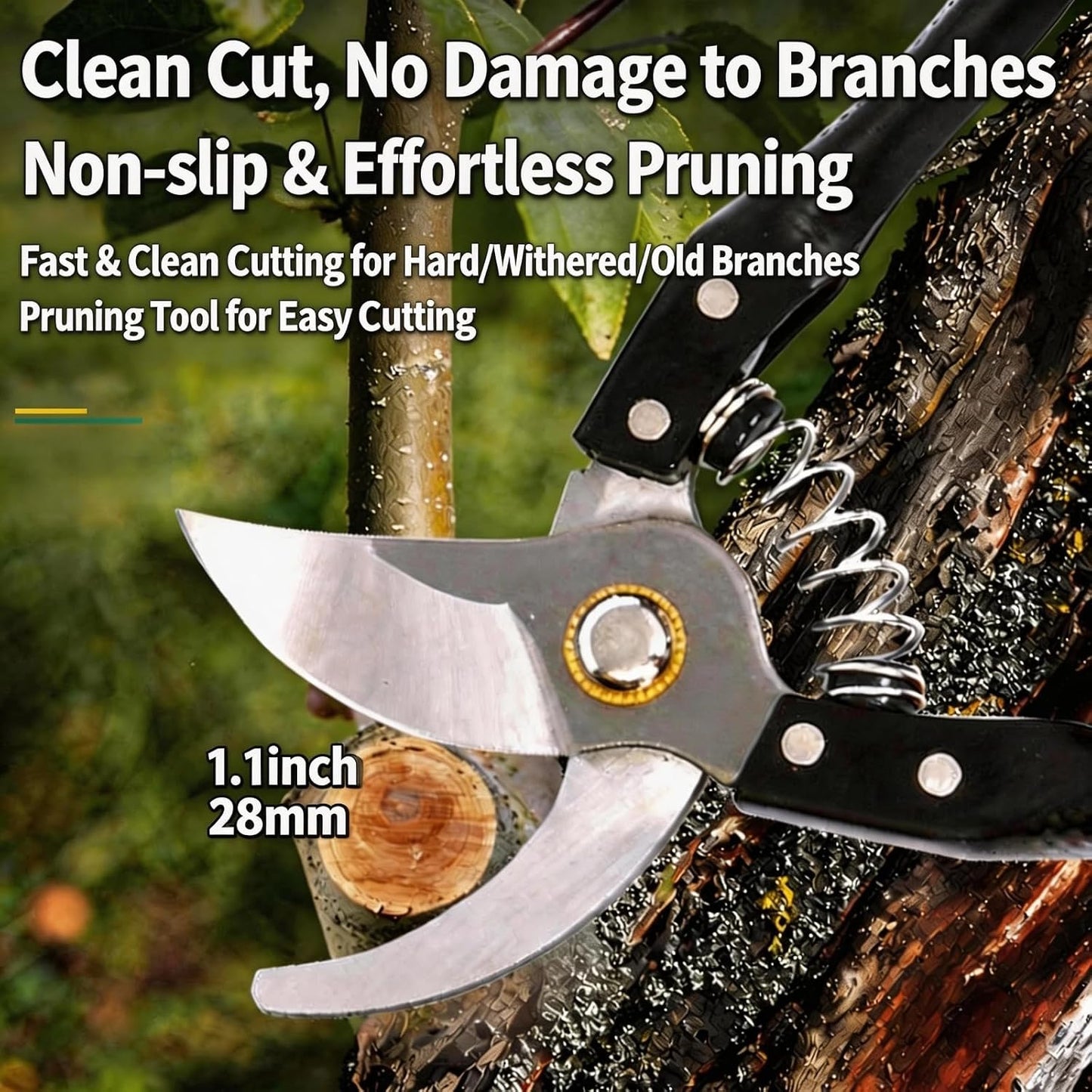 Garden Pruning Shears, Heavy Duty Stainless Steel Gardening Scissors for Plants, Sharp Handhled Trimmers, Bypass Blade Pruner for Branch, Hedge, Shrub, Flowers or Bonsai, Gardening Tool (Black)