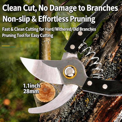 Garden Pruning Shears, Heavy Duty Stainless Steel Gardening Scissors for Plants, Sharp Handhled Trimmers, Bypass Blade Pruner for Branch, Hedge, Shrub, Flowers or Bonsai, Gardening Tool (Black)