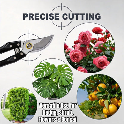 Garden Pruning Shears, Heavy Duty Stainless Steel Gardening Scissors for Plants, Sharp Handhled Trimmers, Bypass Blade Pruner for Branch, Hedge, Shrub, Flowers or Bonsai, Gardening Tool (Black)
