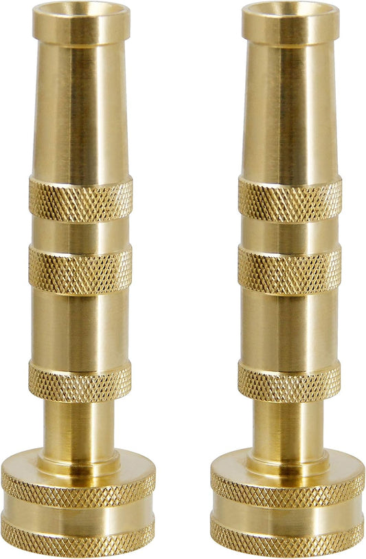 Brass Hose Nozzle, Heavy-Duty Brass Adjustable Twist Hose Nozzle, 2 Pack (4")
