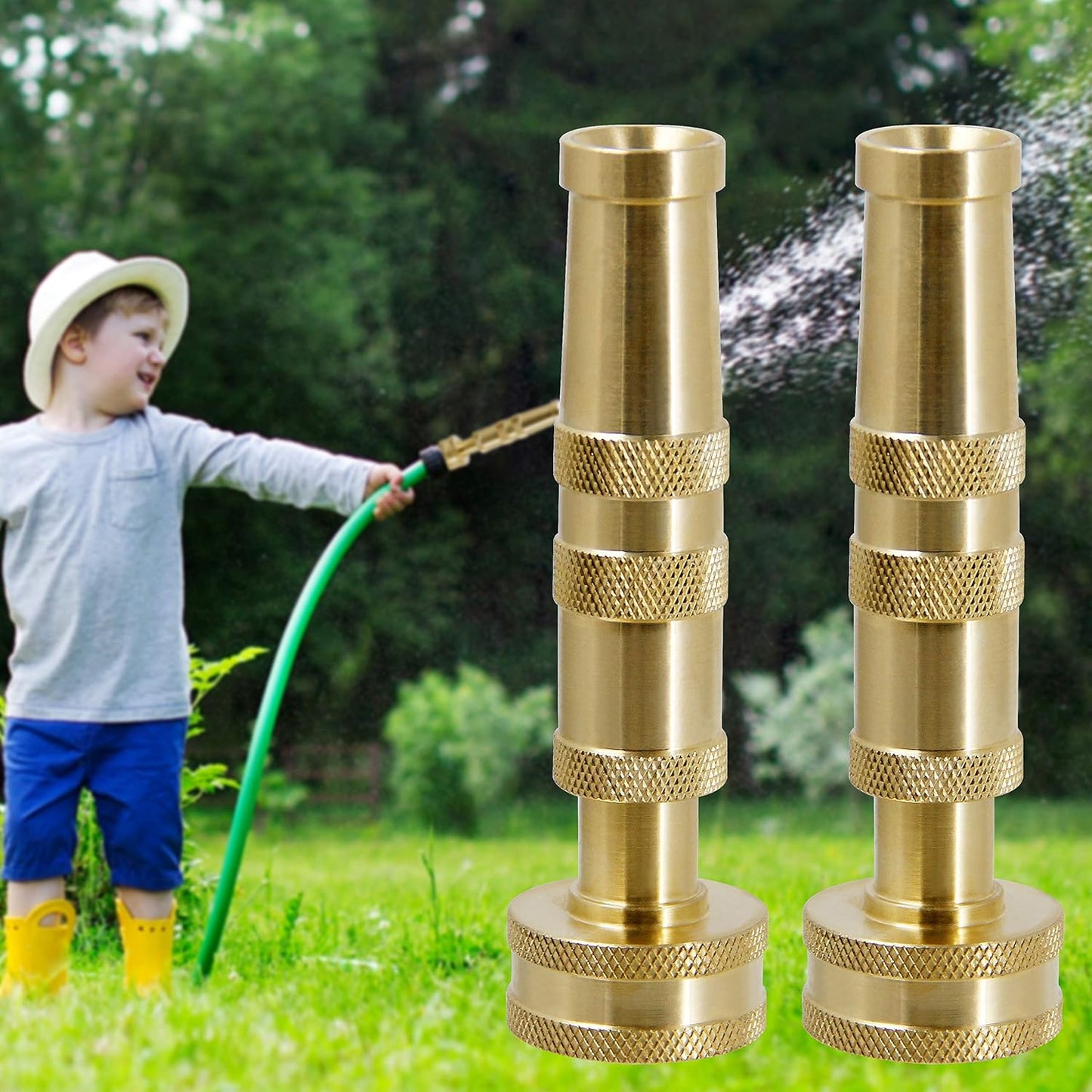 Brass Hose Nozzle, Heavy-Duty Brass Adjustable Twist Hose Nozzle, 2 Pack (4")