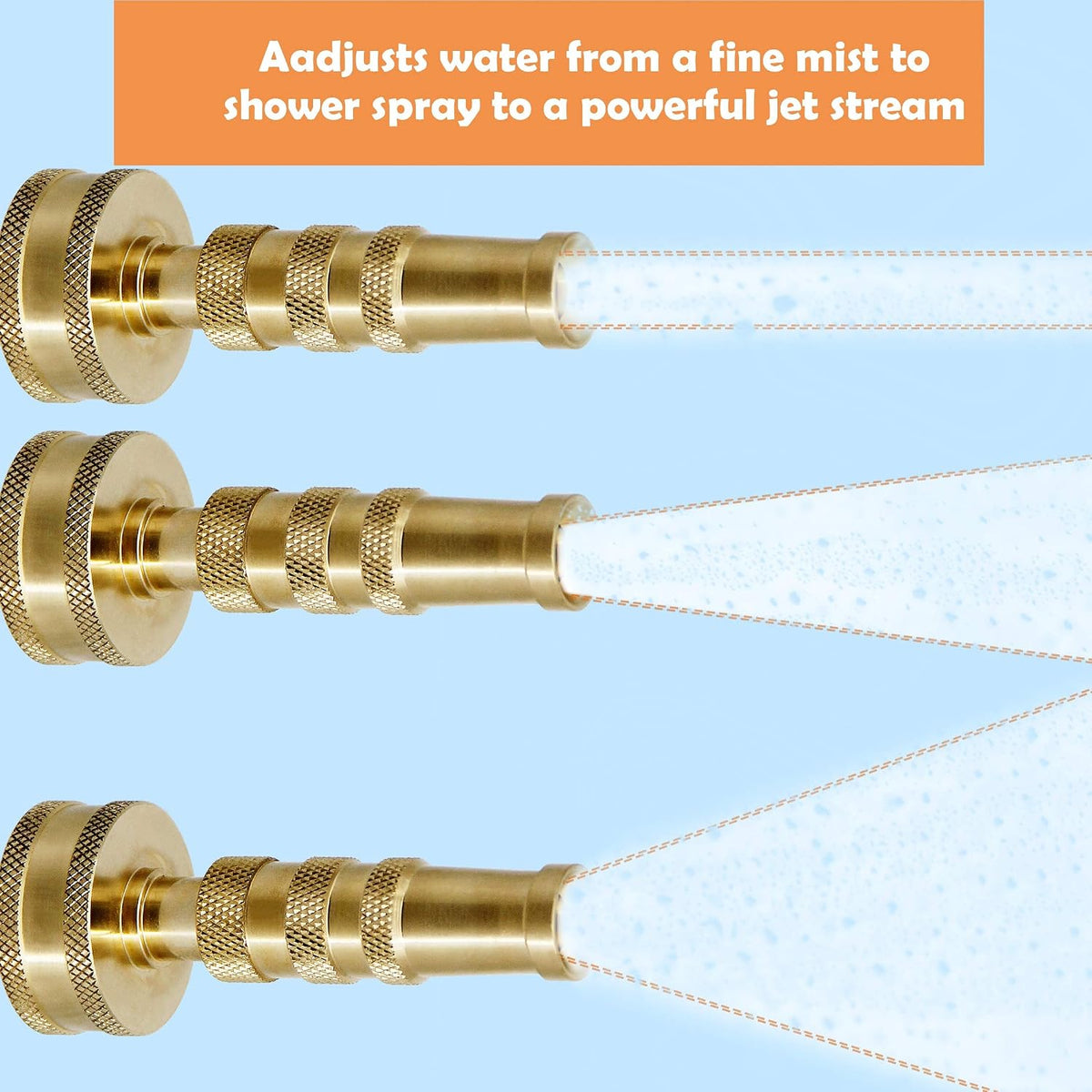 Brass Hose Nozzle, Heavy-Duty Brass Adjustable Twist Hose Nozzle, 2 Pack (4")
