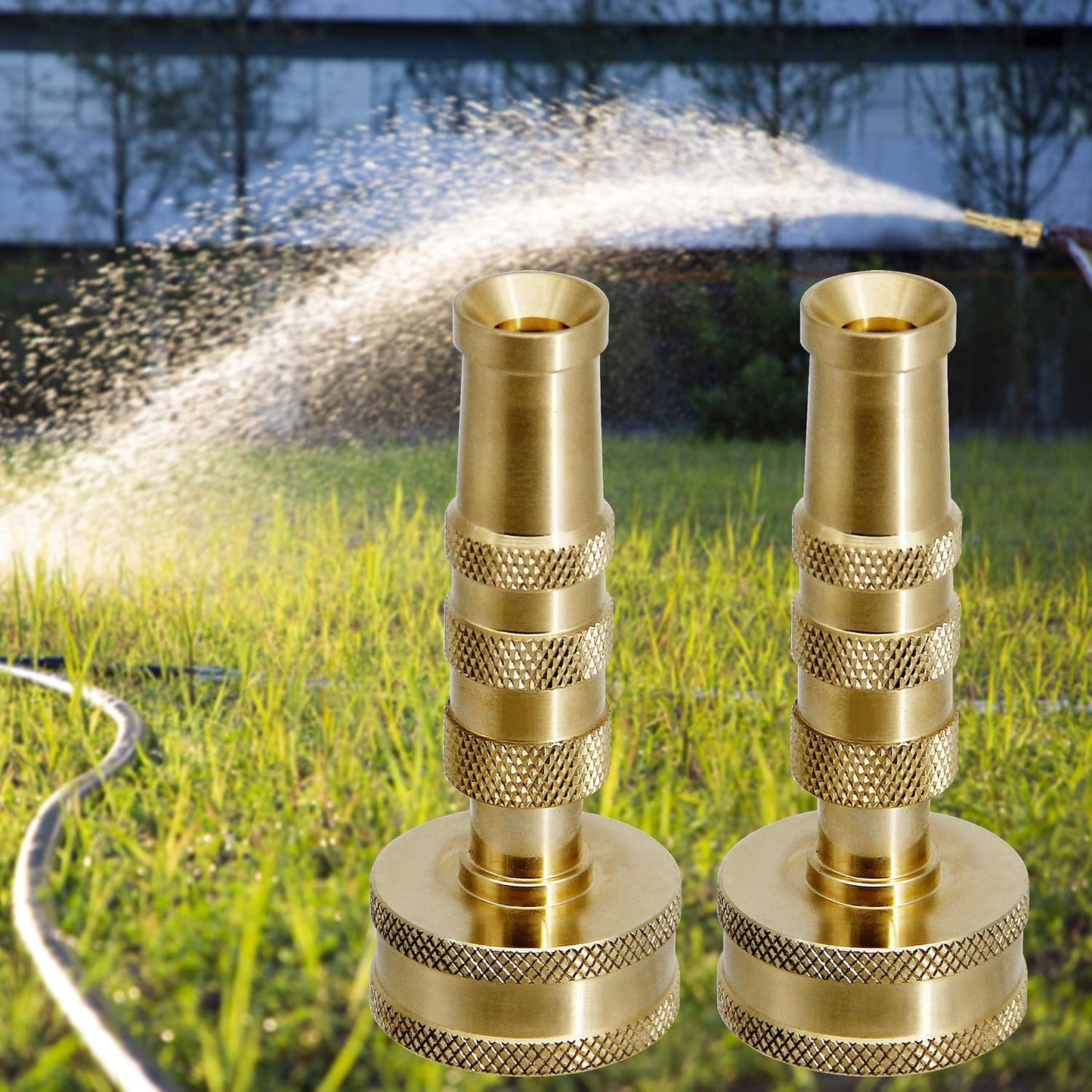 Brass Hose Nozzle, Heavy-Duty Brass Adjustable Twist Hose Nozzle, 2 Pack (4")