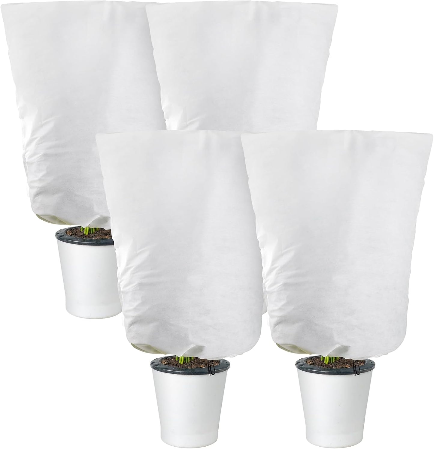 4 Packs Winter Drawstring Plant Covers-23.6 x 31.5 Inch Warm Plant Protection Cover Bags, Frost Cloth Blanket Protecting Fruit Tree Potted Plants from Freezing Animals Eating