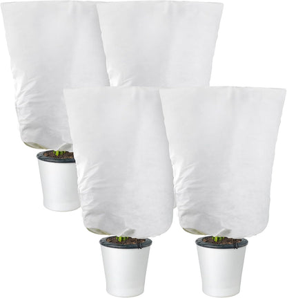 4 Packs Winter Drawstring Plant Covers-23.6 x 31.5 Inch Warm Plant Protection Cover Bags, Frost Cloth Blanket Protecting Fruit Tree Potted Plants from Freezing Animals Eating