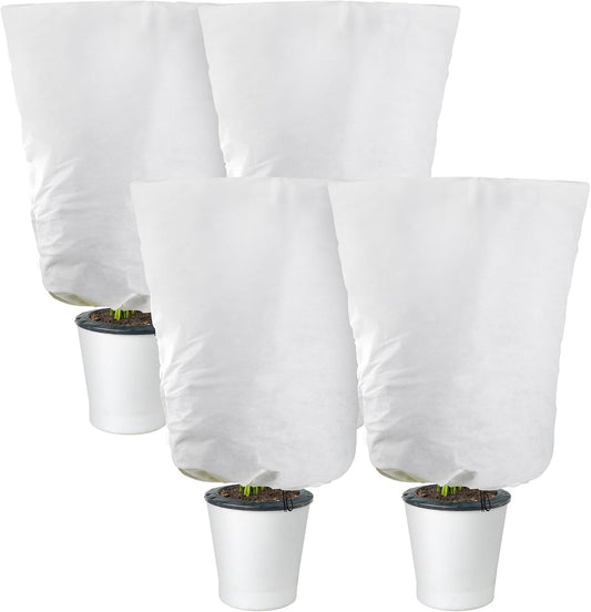 4 Packs Winter Drawstring Plant Covers-23.6 x 31.5 Inch Warm Plant Protection Cover Bags, Frost Cloth Blanket Protecting Fruit Tree Potted Plants from Freezing Animals Eating