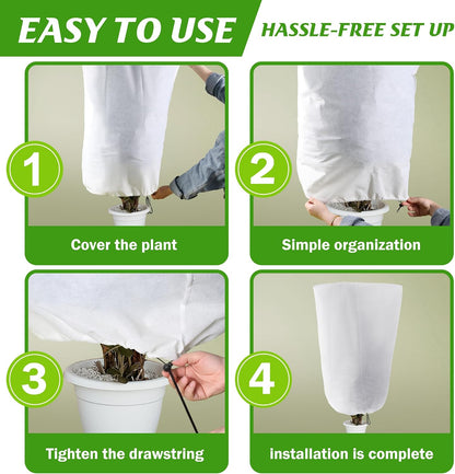 4 Packs Winter Drawstring Plant Covers-23.6 x 31.5 Inch Warm Plant Protection Cover Bags, Frost Cloth Blanket Protecting Fruit Tree Potted Plants from Freezing Animals Eating