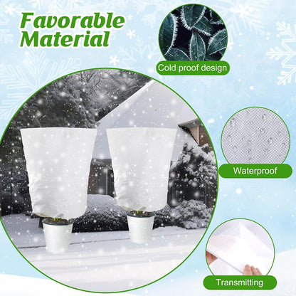 4 Packs Winter Drawstring Plant Covers-23.6 x 31.5 Inch Warm Plant Protection Cover Bags, Frost Cloth Blanket Protecting Fruit Tree Potted Plants from Freezing Animals Eating