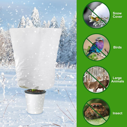 4 Packs Winter Drawstring Plant Covers-23.6 x 31.5 Inch Warm Plant Protection Cover Bags, Frost Cloth Blanket Protecting Fruit Tree Potted Plants from Freezing Animals Eating