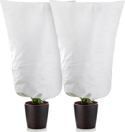 4 Packs Winter Drawstring Plant Covers-23.6 x 31.5 Inch Warm Plant Protection Cover Bags, Frost Cloth Blanket Protecting Fruit Tree Potted Plants from Freezing Animals Eating