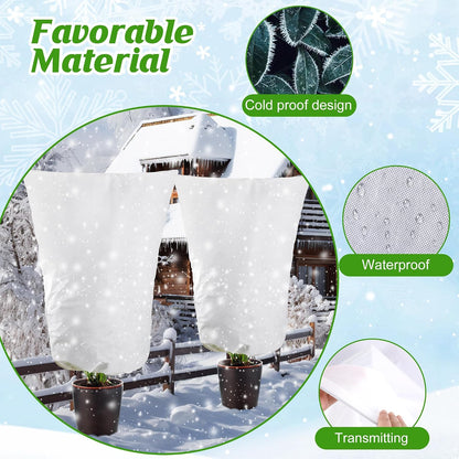 4 Packs Winter Drawstring Plant Covers-23.6 x 31.5 Inch Warm Plant Protection Cover Bags, Frost Cloth Blanket Protecting Fruit Tree Potted Plants from Freezing Animals Eating