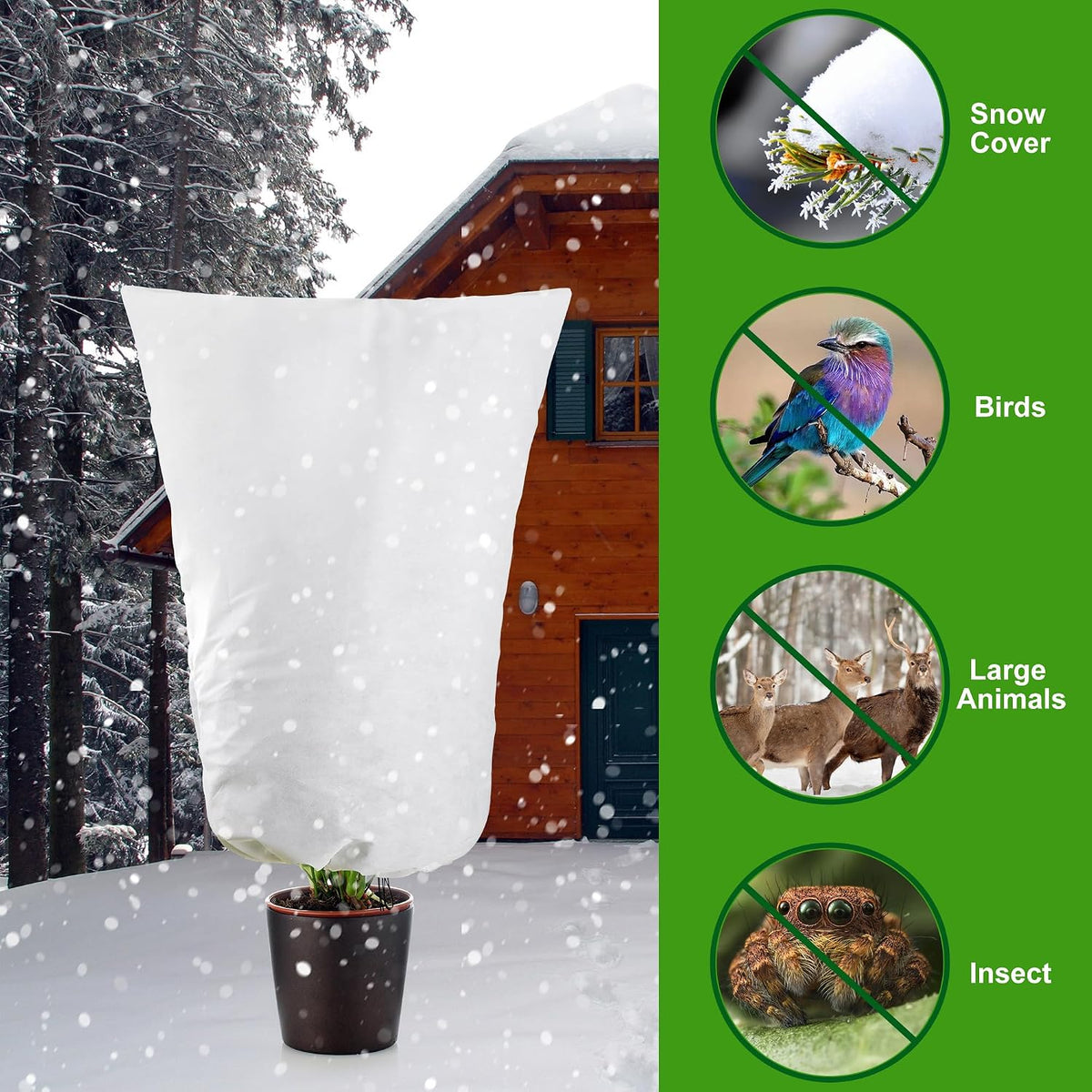 4 Packs Winter Drawstring Plant Covers-23.6 x 31.5 Inch Warm Plant Protection Cover Bags, Frost Cloth Blanket Protecting Fruit Tree Potted Plants from Freezing Animals Eating