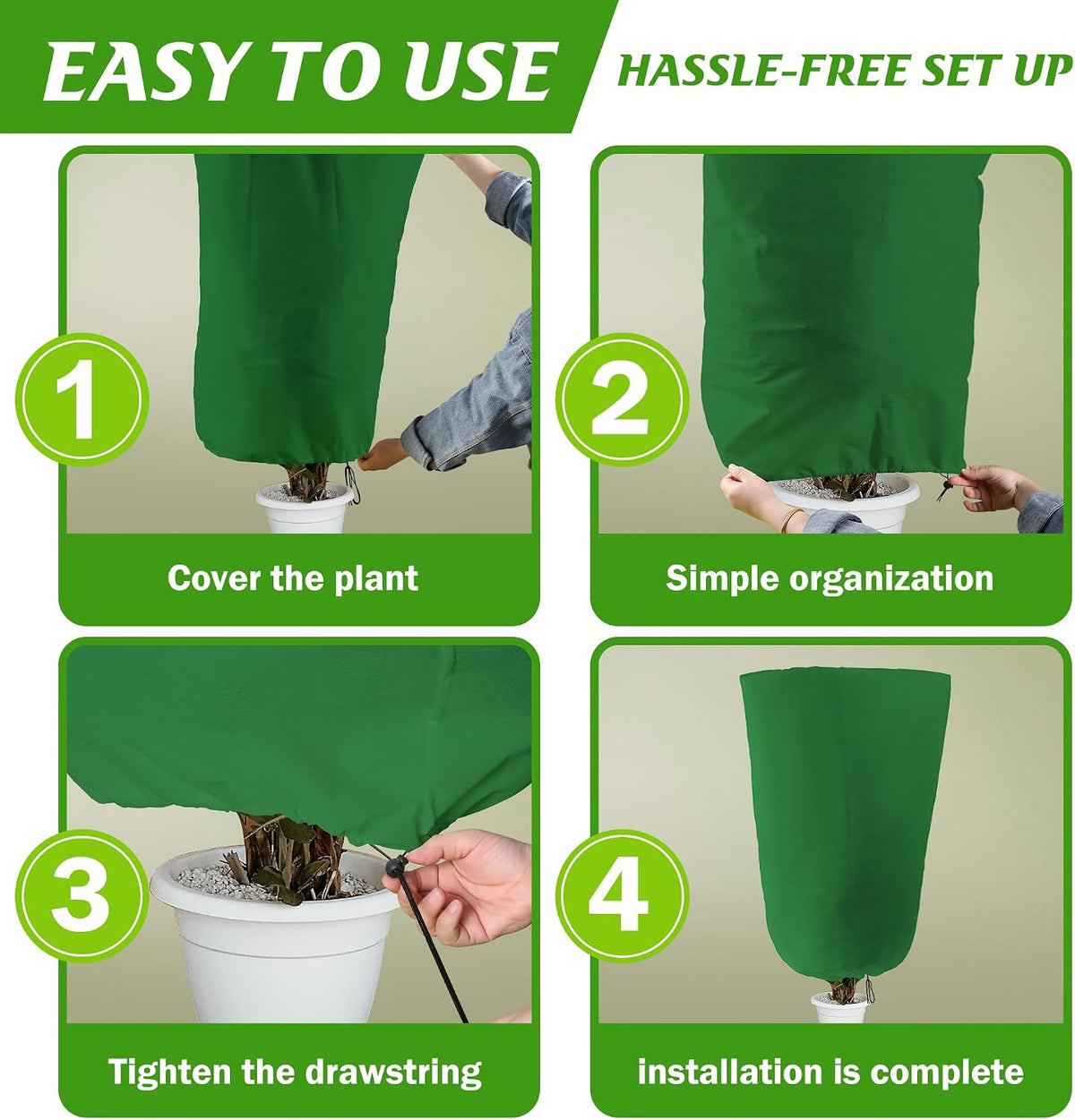 4 Packs Winter Drawstring Plant Covers-23.6 x 31.5 Inch Warm Plant Protection Cover Bags, Frost Cloth Blanket Protecting Fruit Tree Potted Plants from Freezing Animals Eating