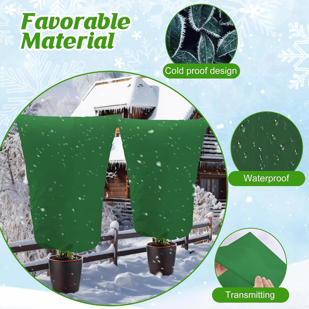 4 Packs Winter Drawstring Plant Covers-23.6 x 31.5 Inch Warm Plant Protection Cover Bags, Frost Cloth Blanket Protecting Fruit Tree Potted Plants from Freezing Animals Eating