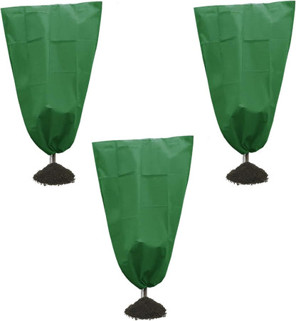 4 Packs Winter Drawstring Plant Covers-23.6 x 31.5 Inch Warm Plant Protection Cover Bags, Frost Cloth Blanket Protecting Fruit Tree Potted Plants from Freezing Animals Eating