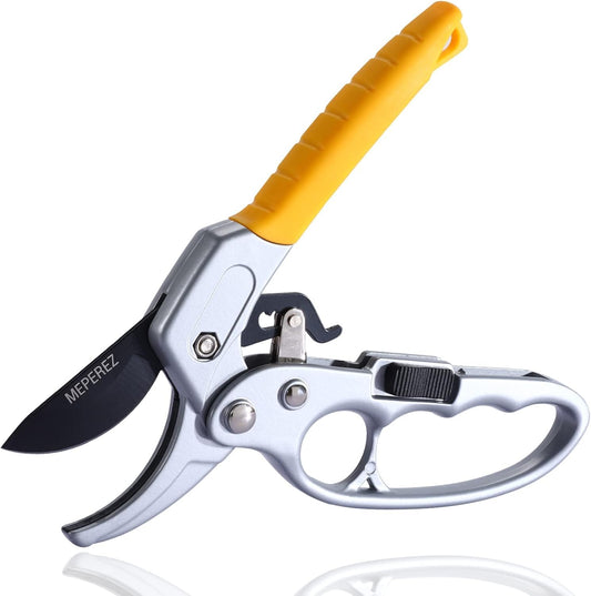 1 PCS Garden clippers，Ratchet Hand Pruning Shears, Work 3 times easier, Hand pruners, Cutting rose, floral, tree, live plants, Sharp, Durable trimming scissors, Arthritis weak hand snips.