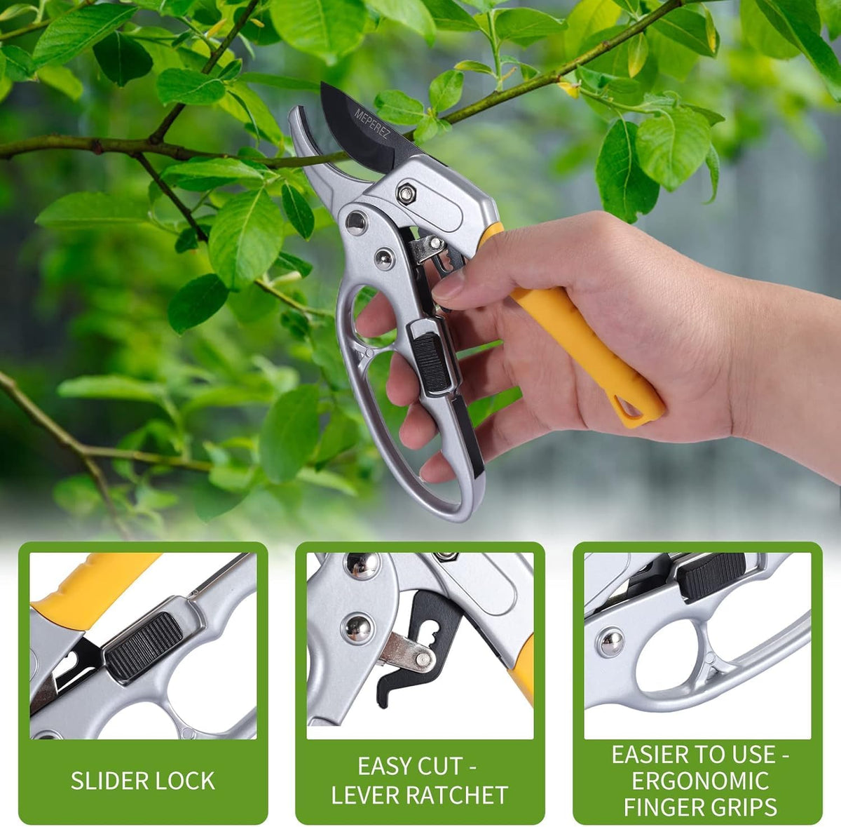 1 PCS Garden clippers，Ratchet Hand Pruning Shears, Work 3 times easier, Hand pruners, Cutting rose, floral, tree, live plants, Sharp, Durable trimming scissors, Arthritis weak hand snips.