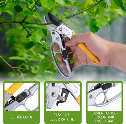 1 PCS Garden clippers，Ratchet Hand Pruning Shears, Work 3 times easier, Hand pruners, Cutting rose, floral, tree, live plants, Sharp, Durable trimming scissors, Arthritis weak hand snips.