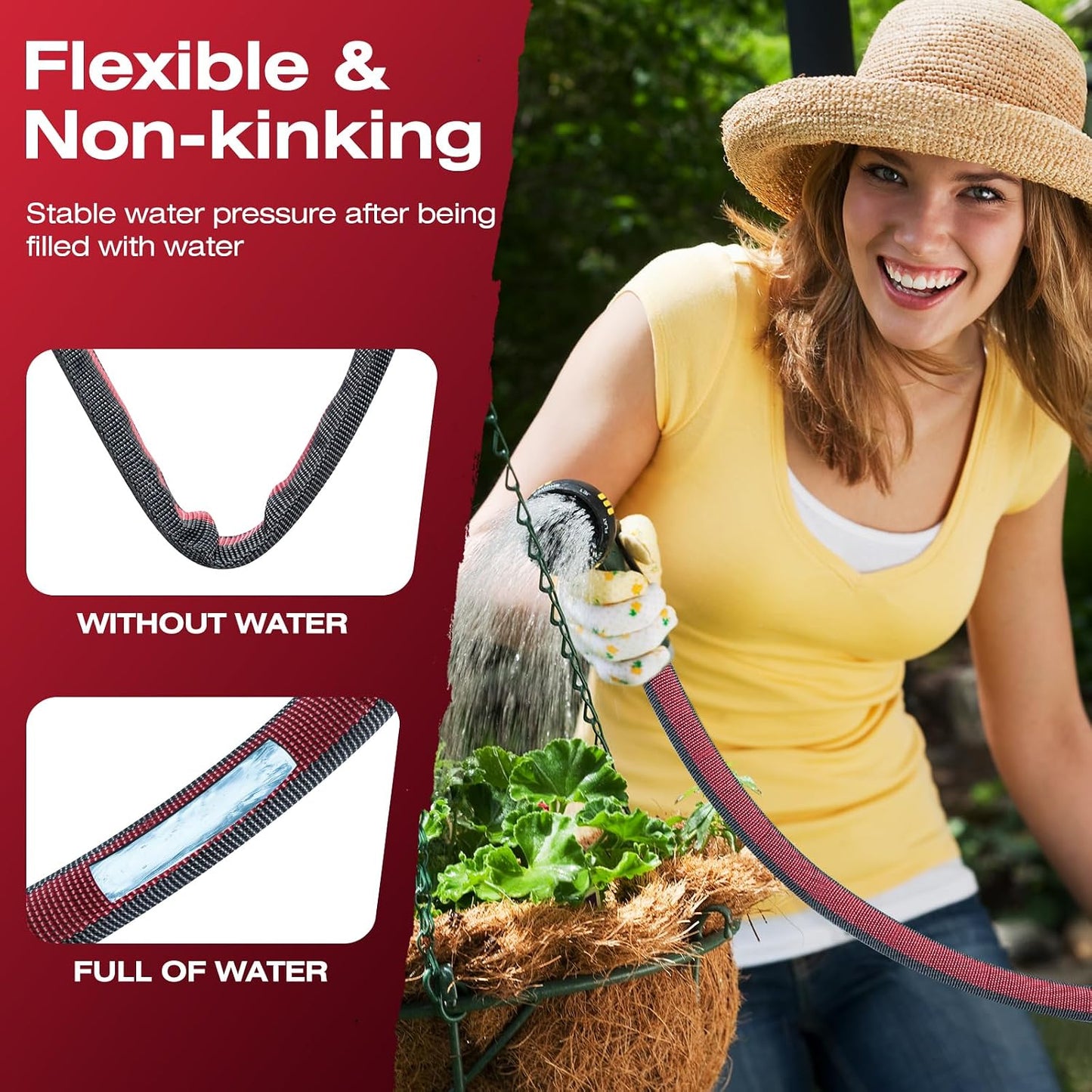 50 FT Garden Hose, Lightweight Flexible Fabric Non-Expanding Water Hose