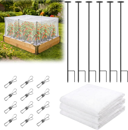 Metal Garden Netting Covers Kit, 6 Pack 2.6FT Poles, 10FTX13FT Mesh