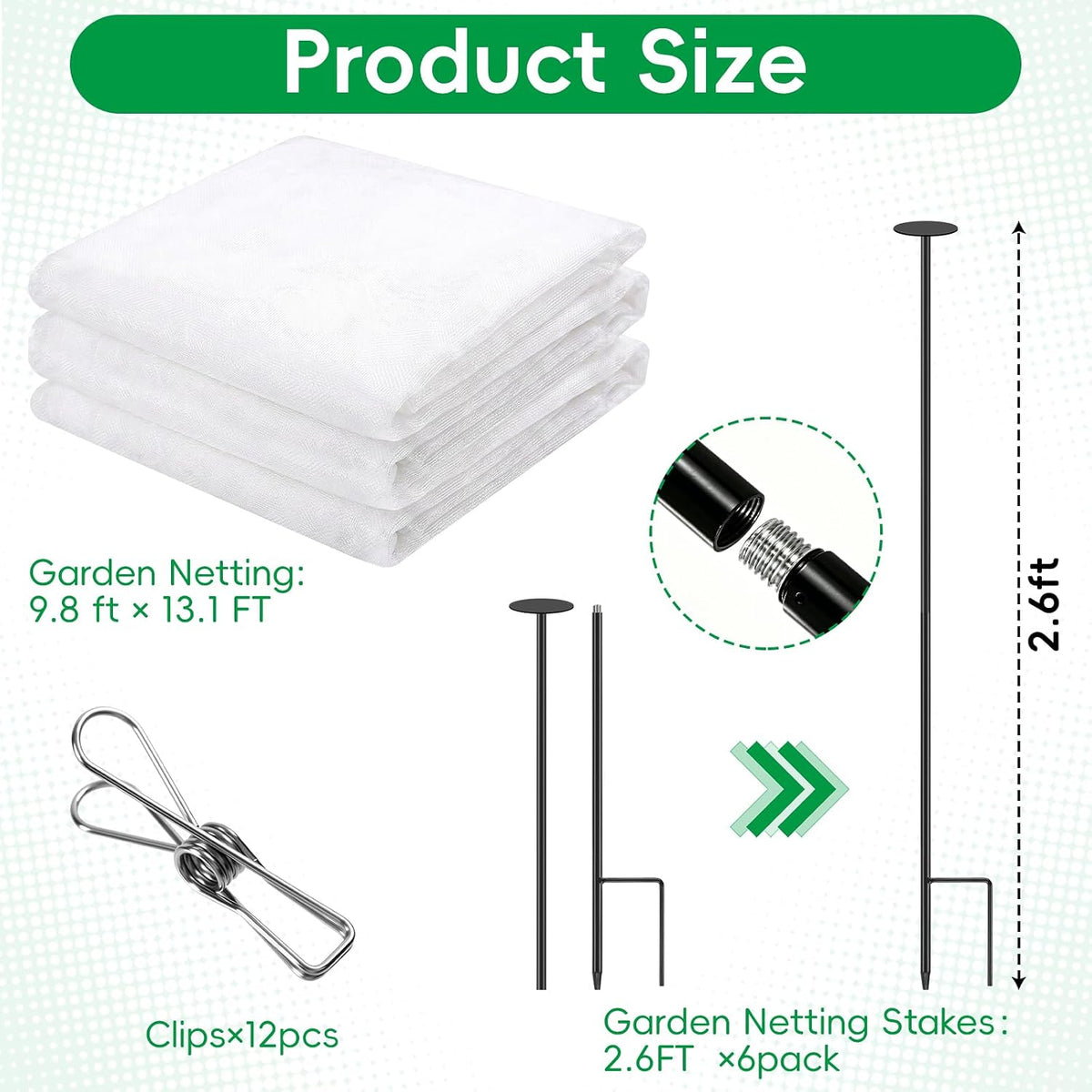Metal Garden Netting Covers Kit, 6 Pack 2.6FT Poles, 10FTX13FT Mesh