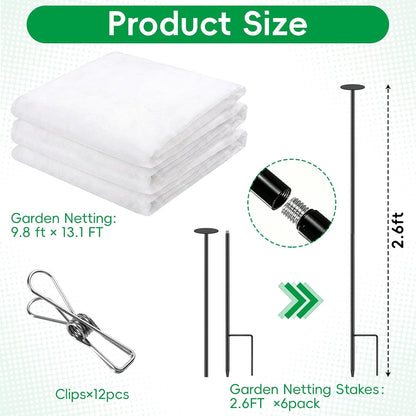 Metal Garden Netting Covers Kit, 6 Pack 2.6FT Poles, 10FTX13FT Mesh