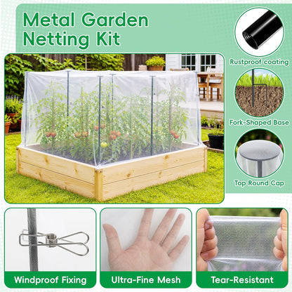 Metal Garden Netting Covers Kit, 6 Pack 2.6FT Poles, 10FTX13FT Mesh